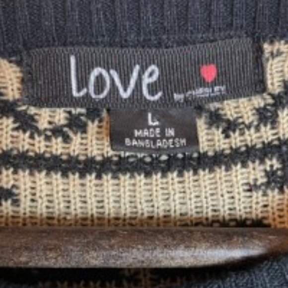 LOVE BY CHELSEY JUNIOR SIZE L CROPPED LONG SLEEVE AZTEC SWEATER-BLACK/TAN - Picture 2 of 4